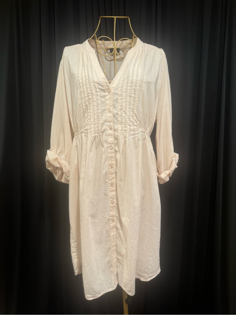 H&M Cream Button-Front Pintuck Tunic Dress